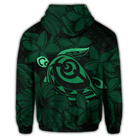 Hawaiian Turtle Hibiscus Plumeria Kanaka Polynesian Zip Hoodie Green Soft Style - Polynesian Pride