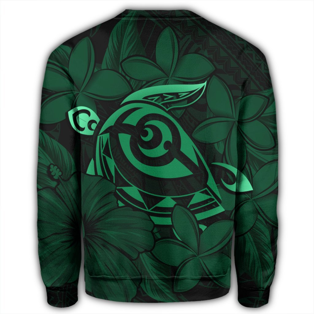 Hawaiian Turtle Hibiscus Plumeria Kanaka Polynesian Sweatshirt Green - Soft Style - AH - Polynesian Pride