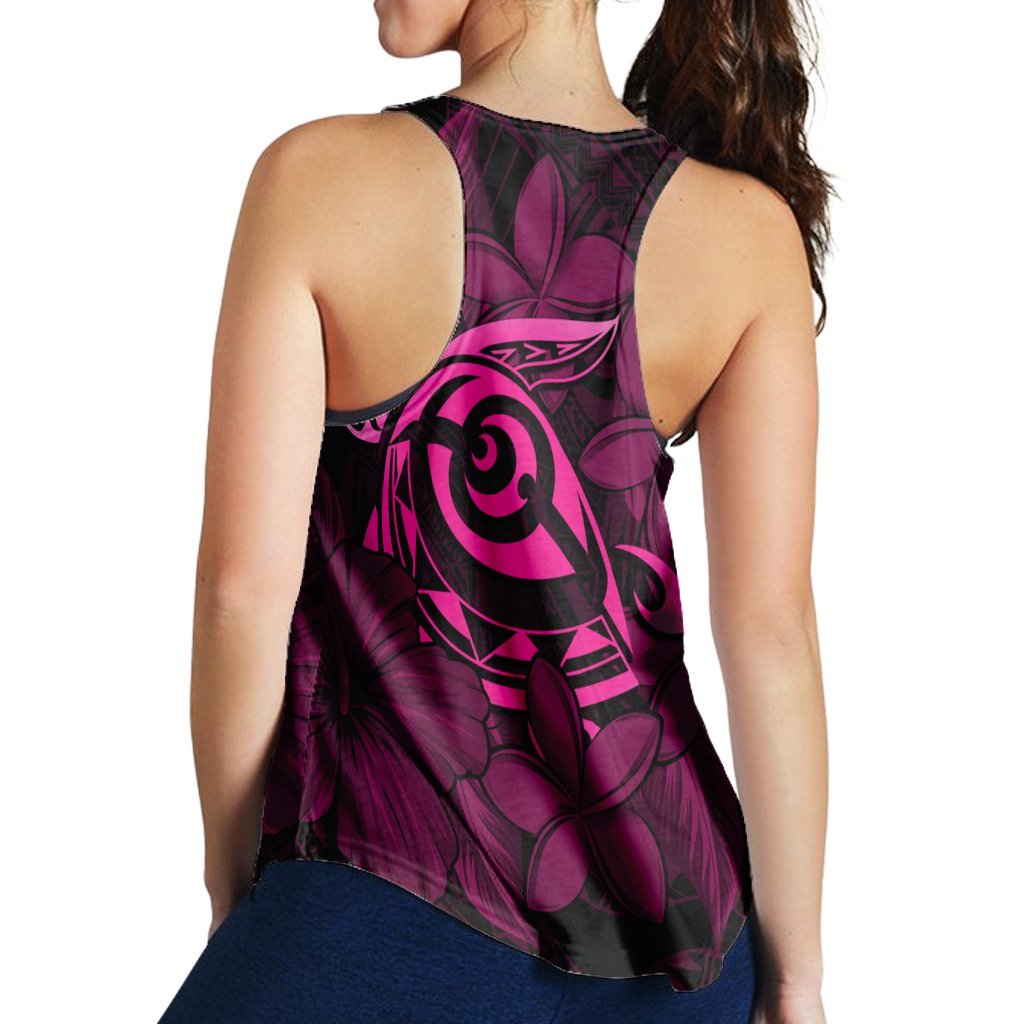 Hawaiian Turtle Hibiscus Plumeria Kanaka Polynesian Racerback Tank Pink - Soft Style - AH - Polynesian Pride