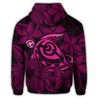 Hawaiian Turtle Hibiscus Plumeria Kanaka Polynesian Zip Hoodie Pink Soft Style - Polynesian Pride