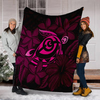 Hawaiian Turtle Hibiscus Plumeria Kanaka Polynesian Premium Blankets Pink - Soft Style - AH - Polynesian Pride