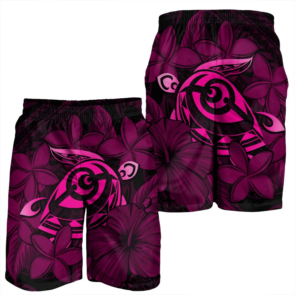 Hawaiian Turtle Hibiscus Plumeria Kanaka Polynesian Men's Shorts Pink - Soft Style - AH - Polynesian Pride