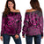 Hawaiian Turtle Hibiscus Plumeria Kanaka Polynesian Women's Off Shoulder Sweater Pink - Soft Style - AH Black - Polynesian Pride