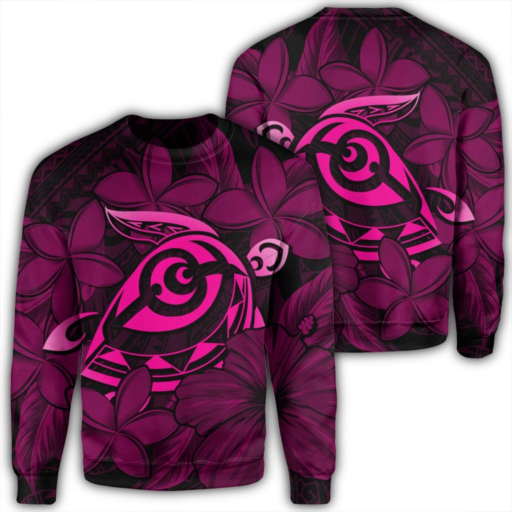 Hawaiian Turtle Hibiscus Plumeria Kanaka Polynesian Sweatshirt Pink - Soft Style - AH Unisex Black - Polynesian Pride