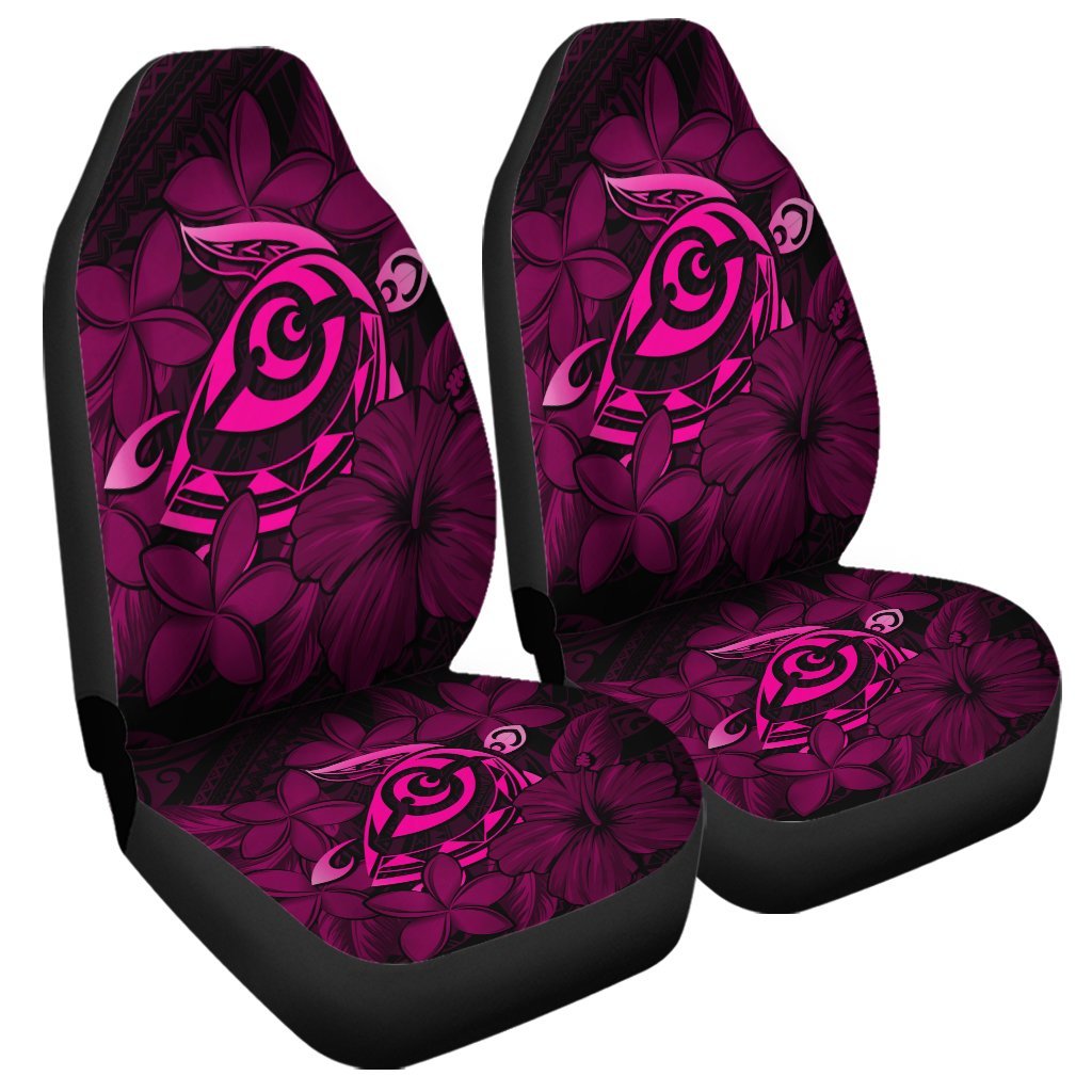 Hawaiian Turtle Hibiscus Plumeria Kanaka Polynesian Car Seat Covers Pink - Soft Style - AH Universal Fit Black - Polynesian Pride