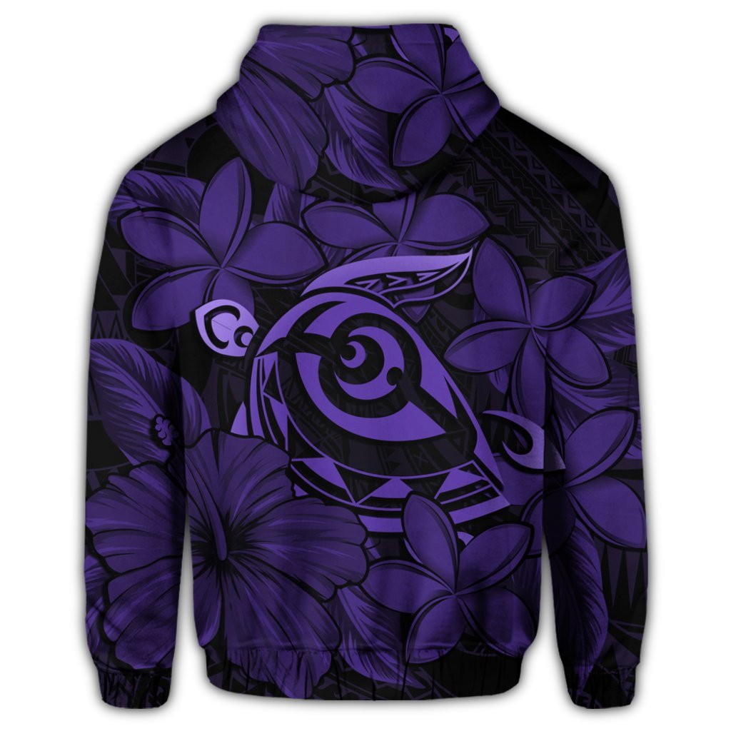 Hawaiian Turtle Hibiscus Plumeria Kanaka Polynesian Hoodie Purple Soft Style - Polynesian Pride