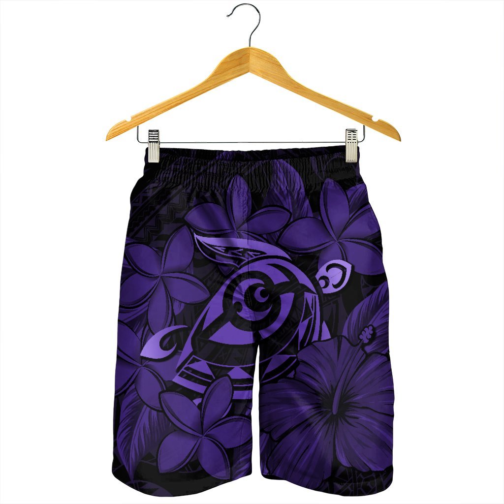 Hawaiian Turtle Hibiscus Plumeria Kanaka Polynesian Men's Shorts Purple - Soft Style - AH - Polynesian Pride