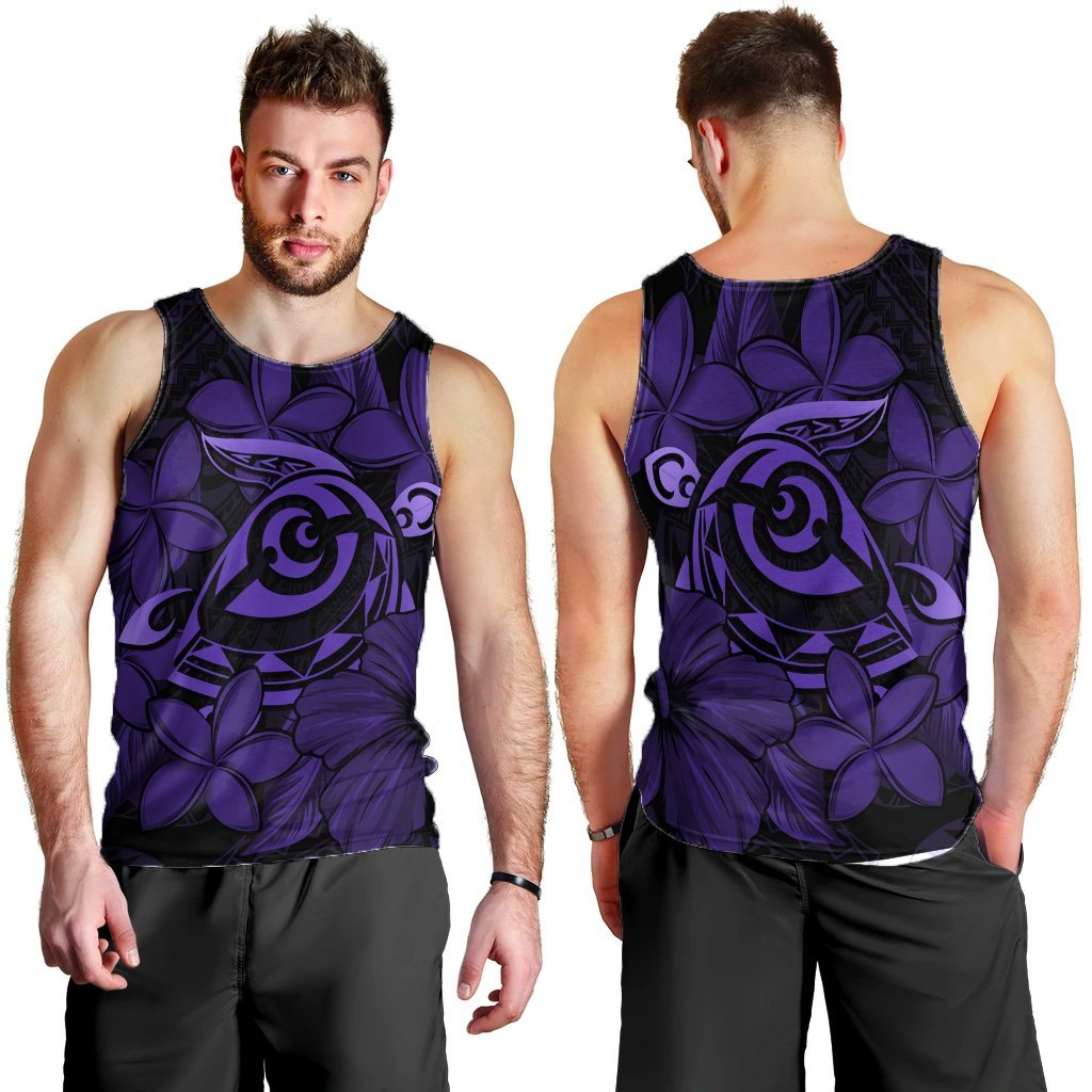 Hawaiian Turtle Hibiscus Plumeria Kanaka Polynesian Tank Top Purple - Soft Style - AH - Polynesian Pride