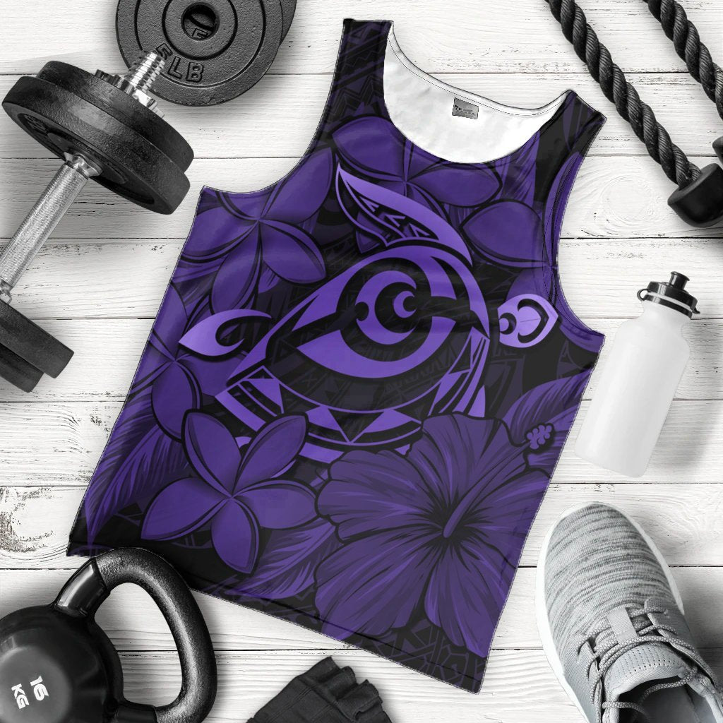 Hawaiian Turtle Hibiscus Plumeria Kanaka Polynesian Tank Top Purple - Soft Style - AH - Polynesian Pride