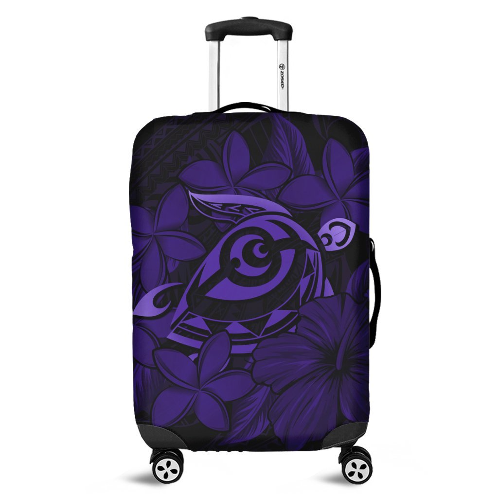 Hawaiian Turtle Hibiscus Plumeria Kanaka Polynesian Luggage Covers Purple - Soft Style - AH Black - Polynesian Pride