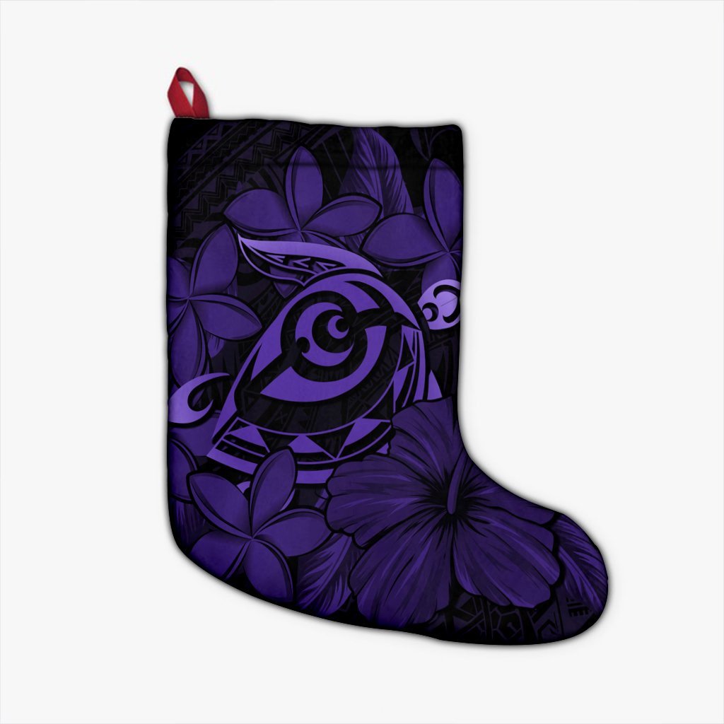 Hawaiian Turtle Hibiscus Plumeria Kanaka Polynesian Christmas Stocking Purple - Soft Style - AH Christmas Stocking 26 X 42 cm Black - Polynesian Pride