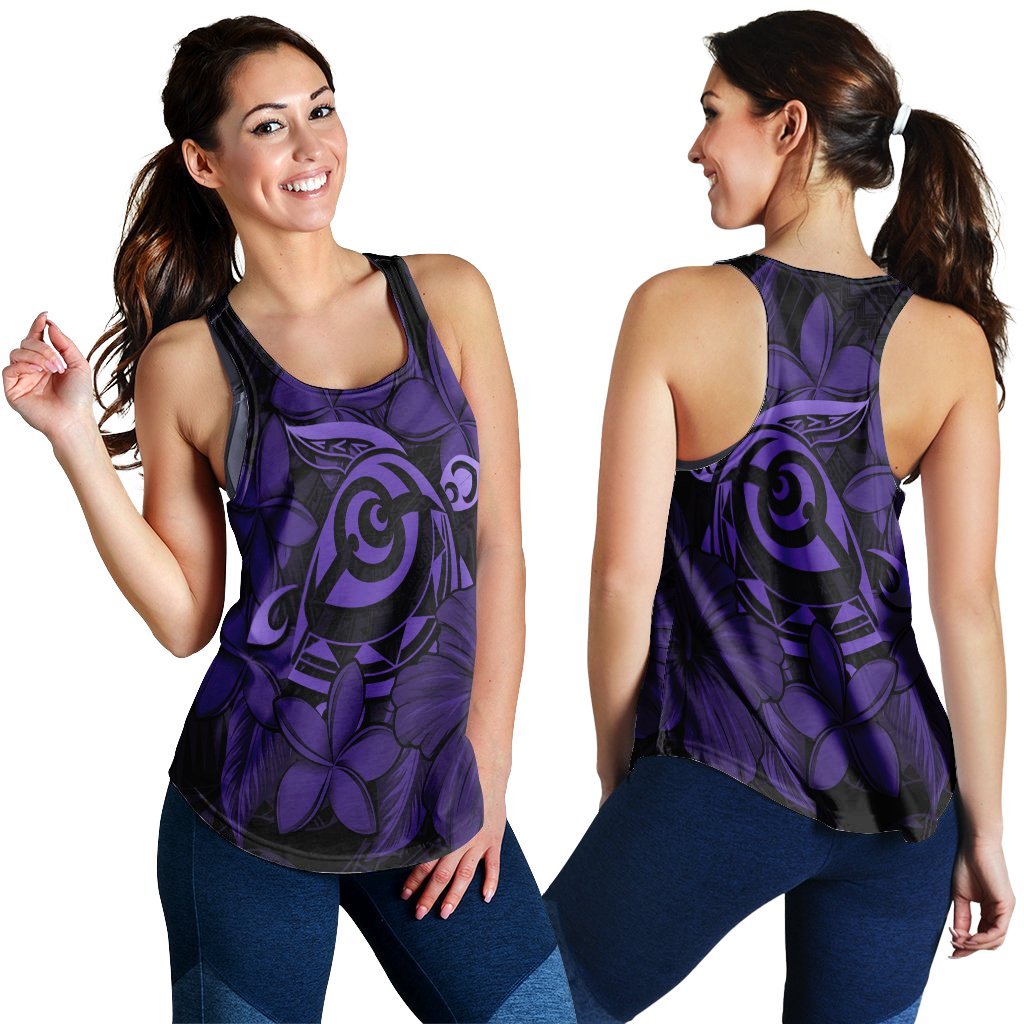 Hawaiian Turtle Hibiscus Plumeria Kanaka Polynesian Racerback Tank Purple - Soft Style - AH Black - Polynesian Pride