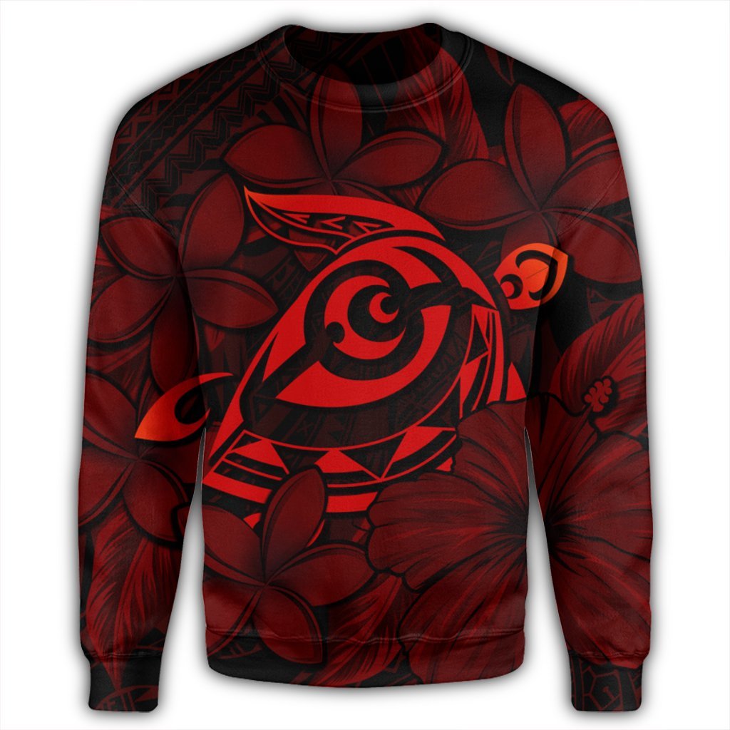 Hawaiian Turtle Hibiscus Plumeria Kanaka Polynesian Sweatshirt Red - Soft Style - AH - Polynesian Pride
