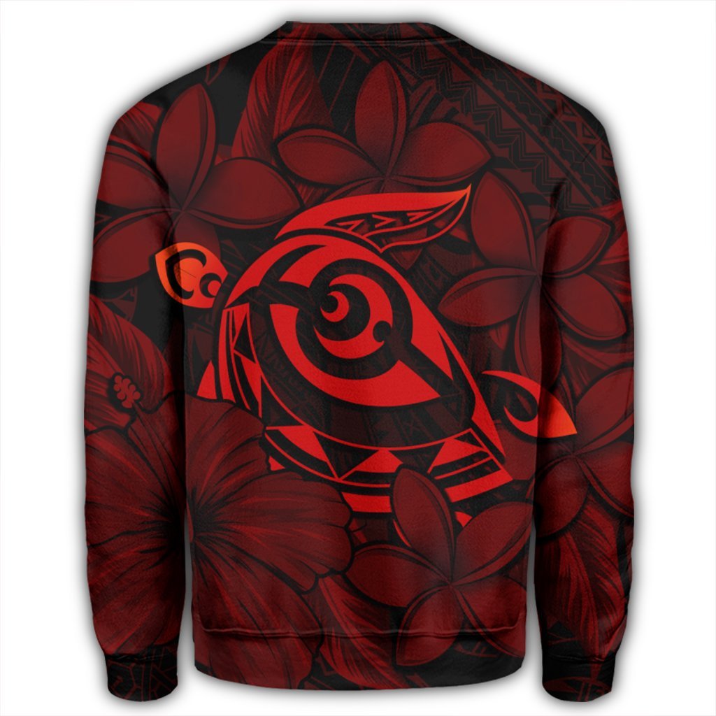 Hawaiian Turtle Hibiscus Plumeria Kanaka Polynesian Sweatshirt Red - Soft Style - AH - Polynesian Pride