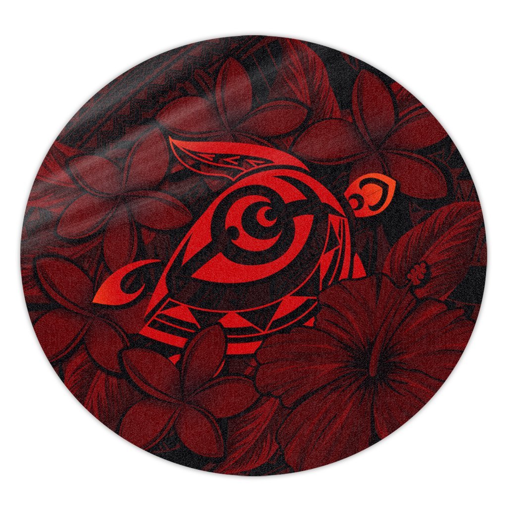 Hawaiian Turtle Hibiscus Plumeria Kanaka Polynesian Round Carpet Red - Soft Style - AH Round Carpet Luxurious Plush - Polynesian Pride