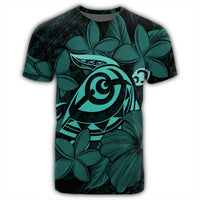 Hawaiian Turtle Hibiscus Plumeria Kanaka Polynesian T Shirt Turquoise Soft Style AH - Polynesian Pride