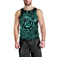 Hawaiian Turtle Hibiscus Plumeria Kanaka Polynesian Tank Top Turquoise - Soft Style - AH Black - Polynesian Pride
