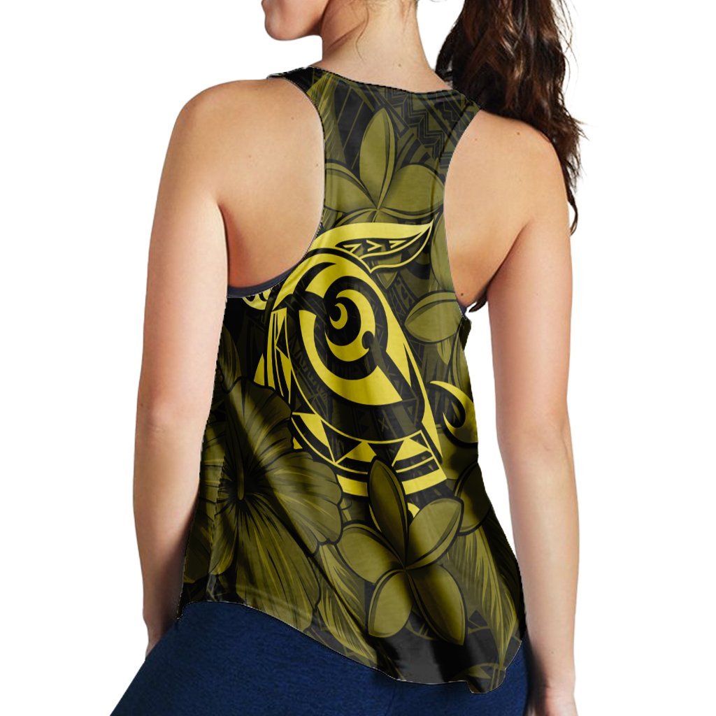 Hawaiian Turtle Hibiscus Plumeria Kanaka Polynesian Racerback Tank Yellow - Soft Style - AH - Polynesian Pride