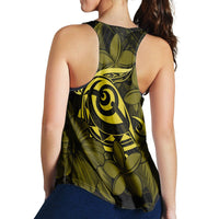Hawaiian Turtle Hibiscus Plumeria Kanaka Polynesian Racerback Tank Yellow - Soft Style - AH - Polynesian Pride