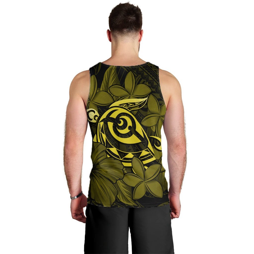 Hawaiian Turtle Hibiscus Plumeria Kanaka Polynesian Tank Top Yellow - Soft Style - AH - Polynesian Pride