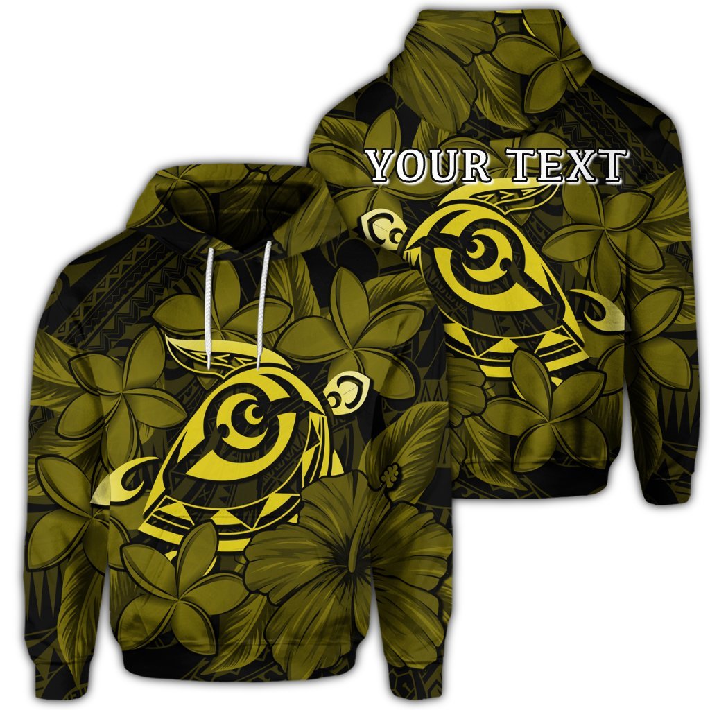 Custom Hawaiian Turtle Hibiscus Plumeria Kanaka Polynesian Hoodie Yellow Soft Style Unisex Art - Polynesian Pride