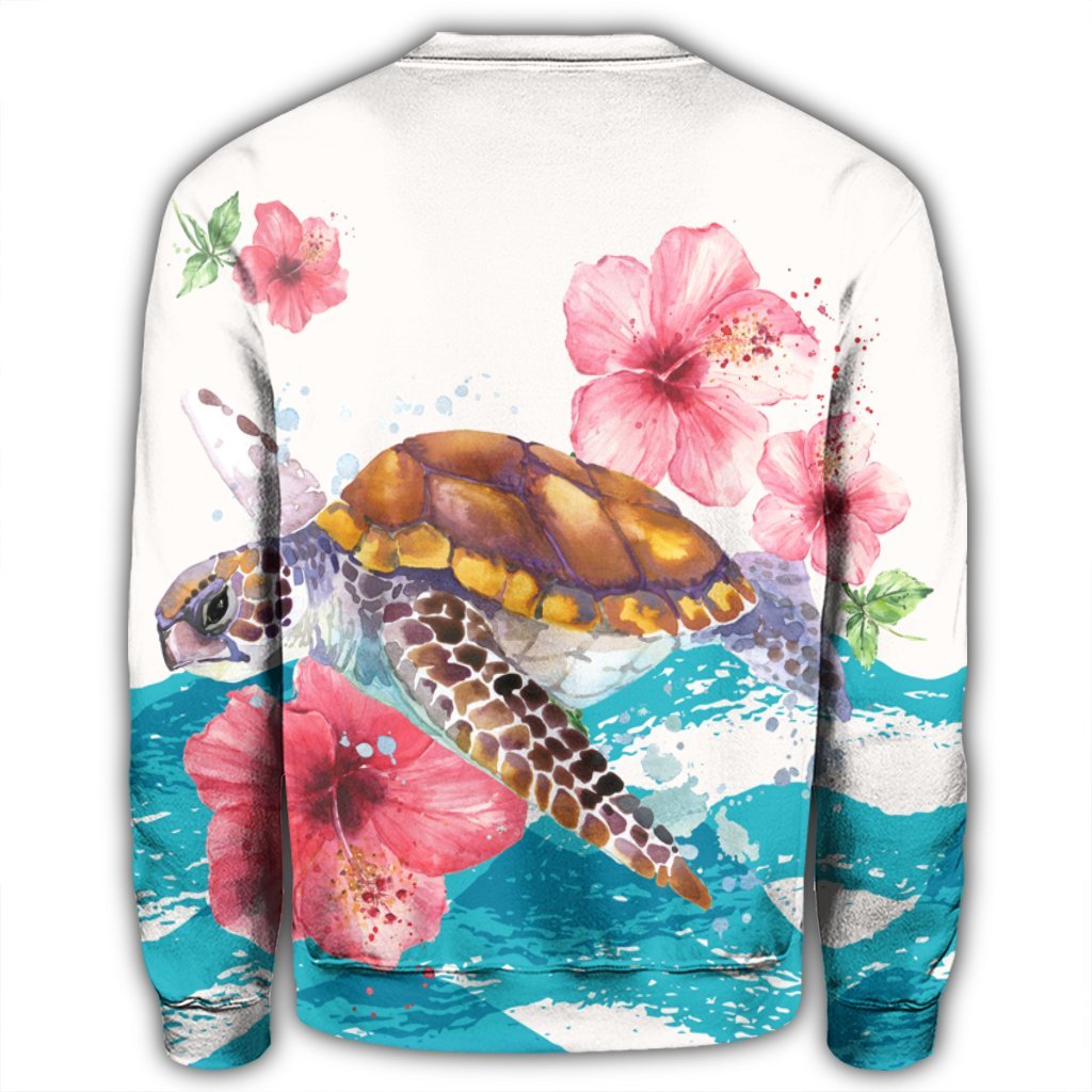 Hawaiian Turtle Hibiscus Waves Polynesian Sweatshirt - AH - Polynesian Pride