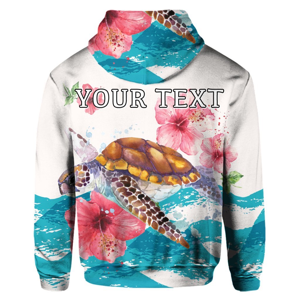 Custom Hawaiian Turtle Hibiscus Waves Polynesian Hoodie - Polynesian Pride