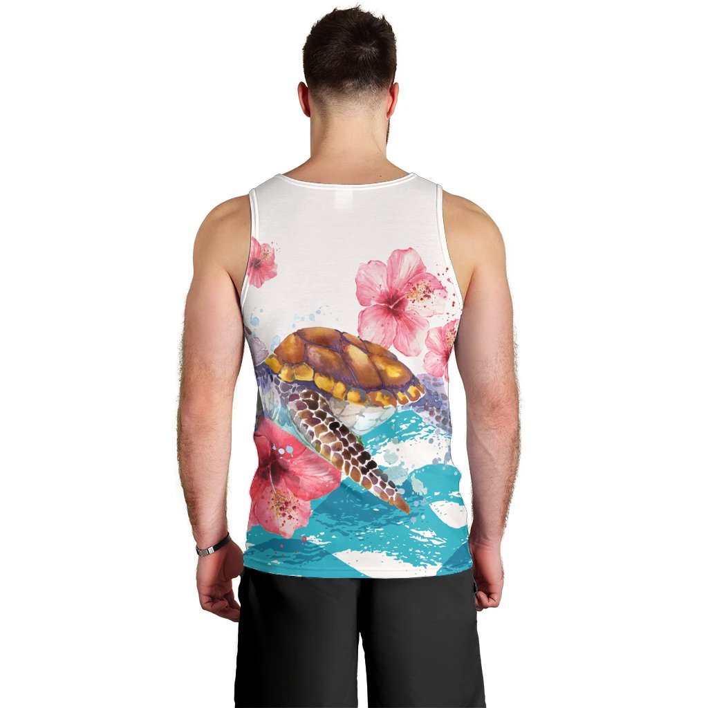 Hawaiian Turtle Hibiscus Waves Polynesian Tank Top - AH - Polynesian Pride