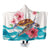 Hawaiian Turtle Hibiscus Waves Polynesian Hooded Blanket - AH Hooded Blanket White - Polynesian Pride