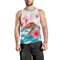 Hawaiian Turtle Hibiscus Waves Polynesian Tank Top - AH Black - Polynesian Pride