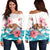 Hawaiian Turtle Hibiscus Waves Polynesian Women's Off Shoulder Sweater - AH Black - Polynesian Pride