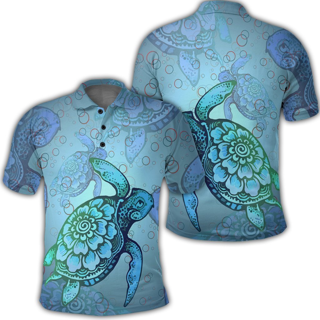 Hawaiian Turtle In The Sea Bubble Polynesian Polo Shirt Unisex Black - Polynesian Pride