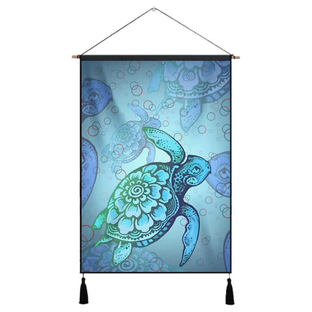 Hawaiian Turtle In The Sea Bubble Polynesian Hanging Poster - AH Hanging Poster Cotton And Linen - Polynesian Pride