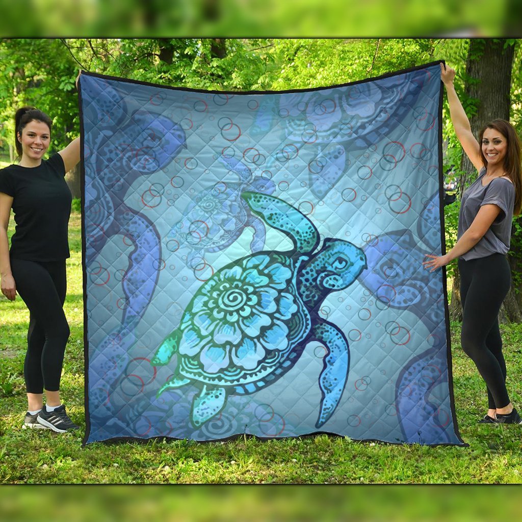 Hawaiian Turtle In The Sea Bubble Polynesian Premium Quilts - AH Black - Polynesian Pride