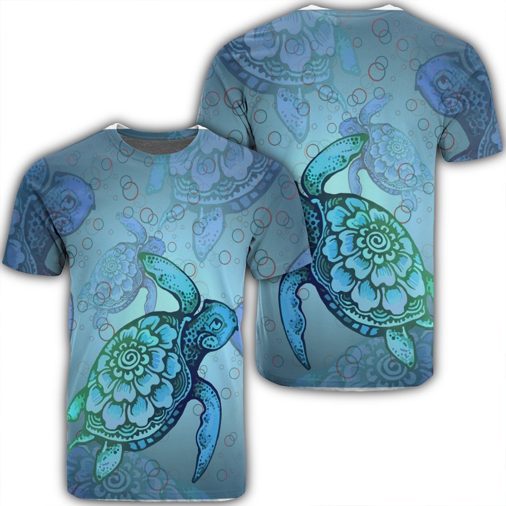 Hawaiian Turtle In The Sea Bubble Polynesian T Shirt AH Unisex Black - Polynesian Pride