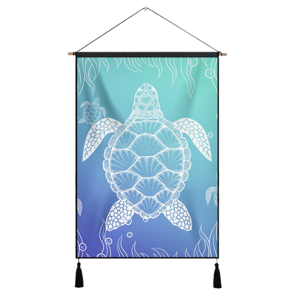 Hawaiian Turtle In The Sea Polynesian Hanging Poster - AH Hanging Poster Cotton And Linen - Polynesian Pride