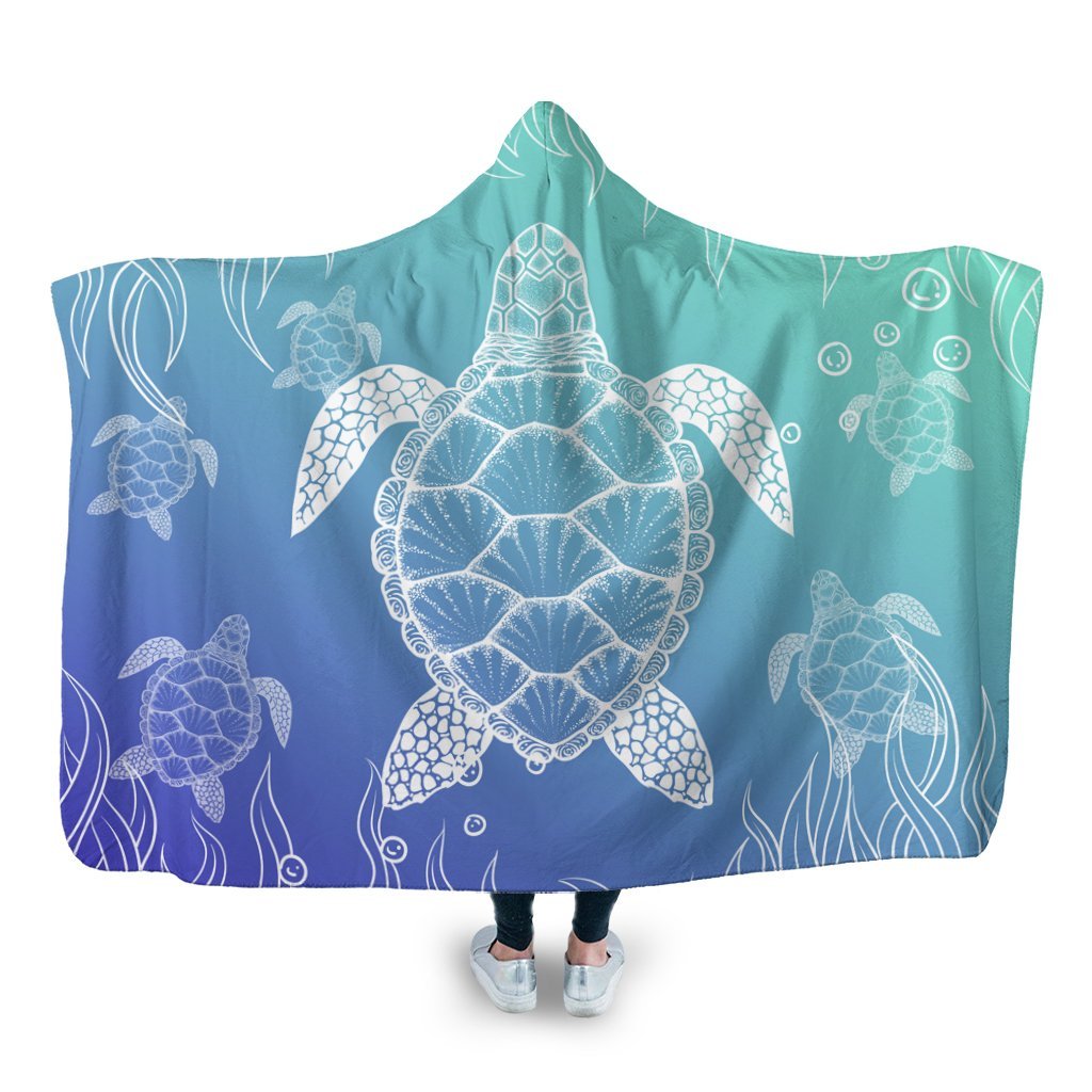 Hawaiian Turtle In The Sea Polynesian Hooded Blanket - AH Hooded Blanket White - Polynesian Pride