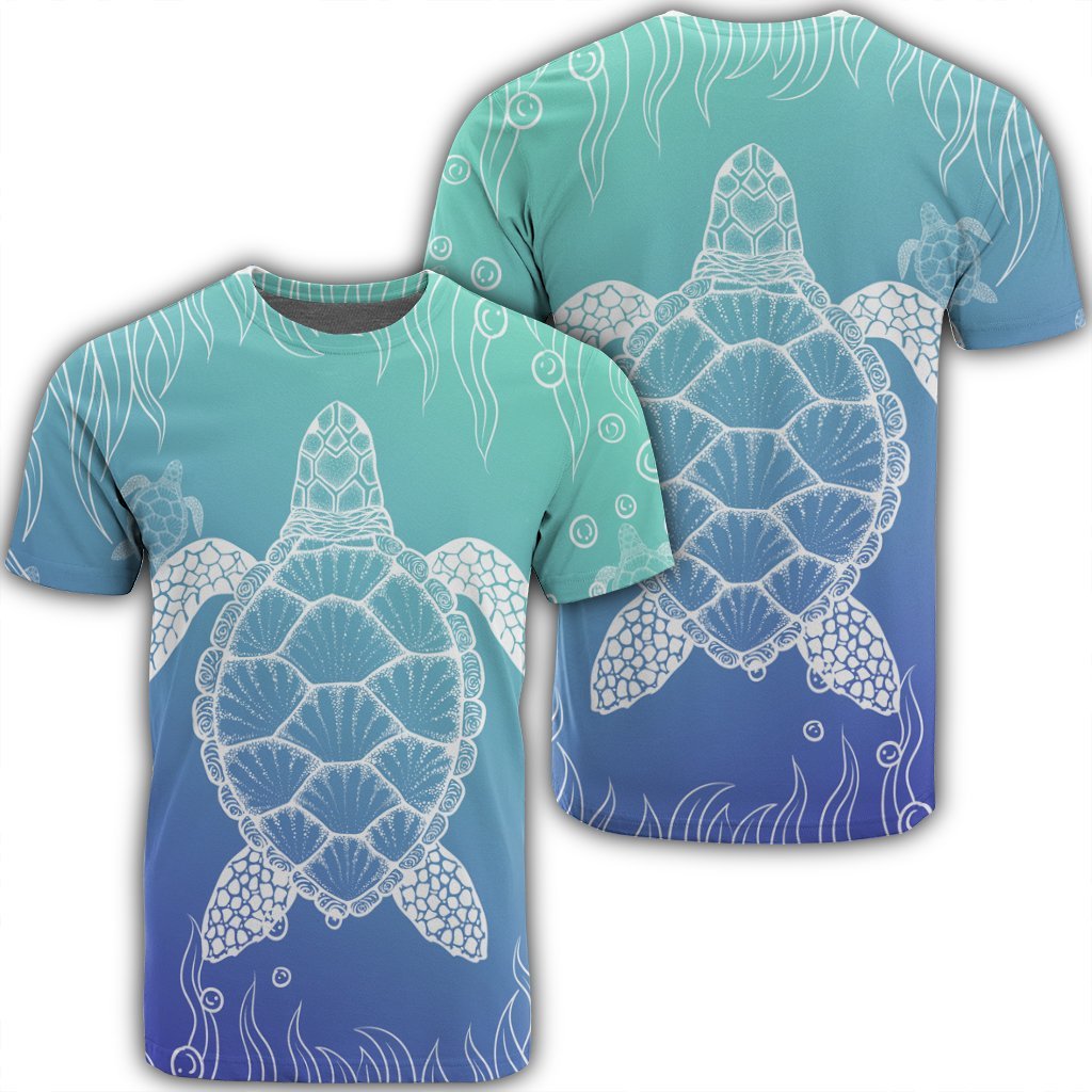 Hawaiian Turtle In The Sea Polynesian T Shirt AH Unisex Black - Polynesian Pride