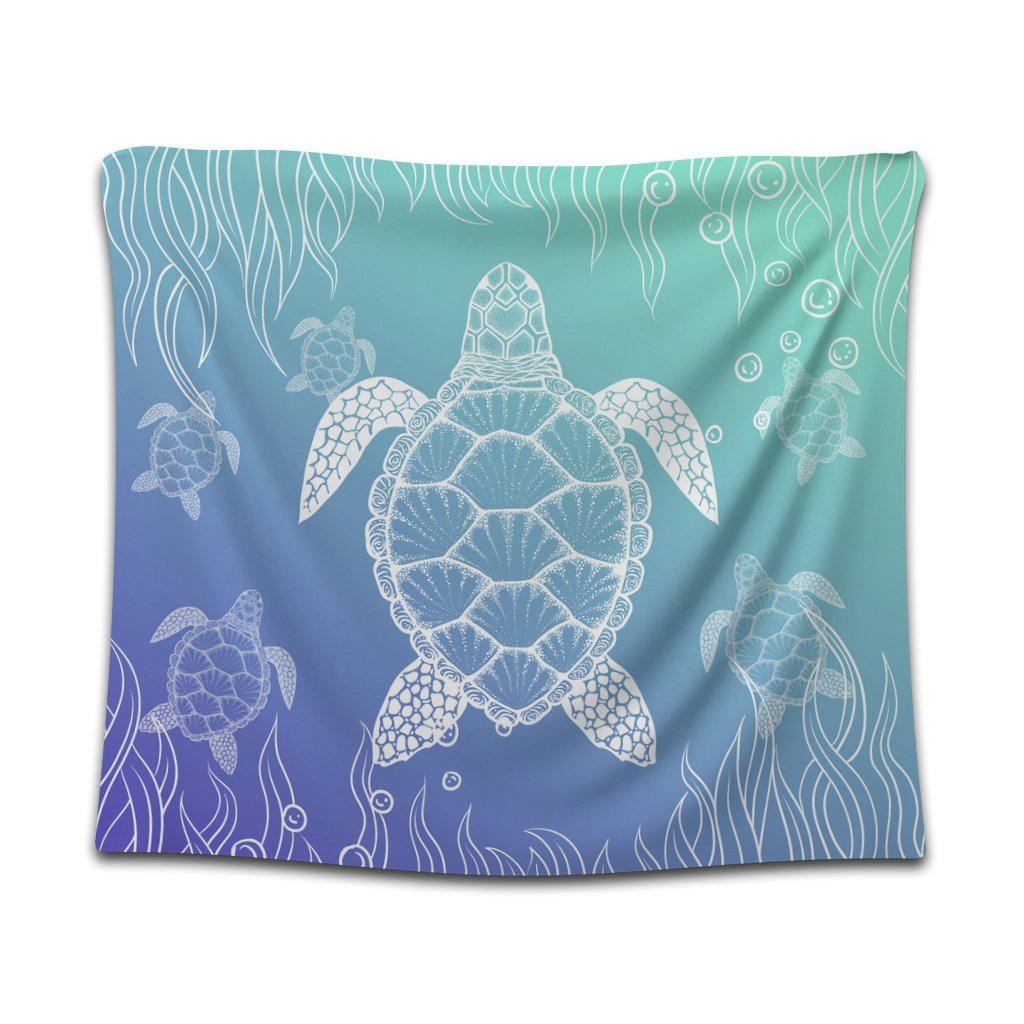 Hawaiian Turtle In The Sea Polynesian Tapestry - AH Wall Tapestry Black - Polynesian Pride