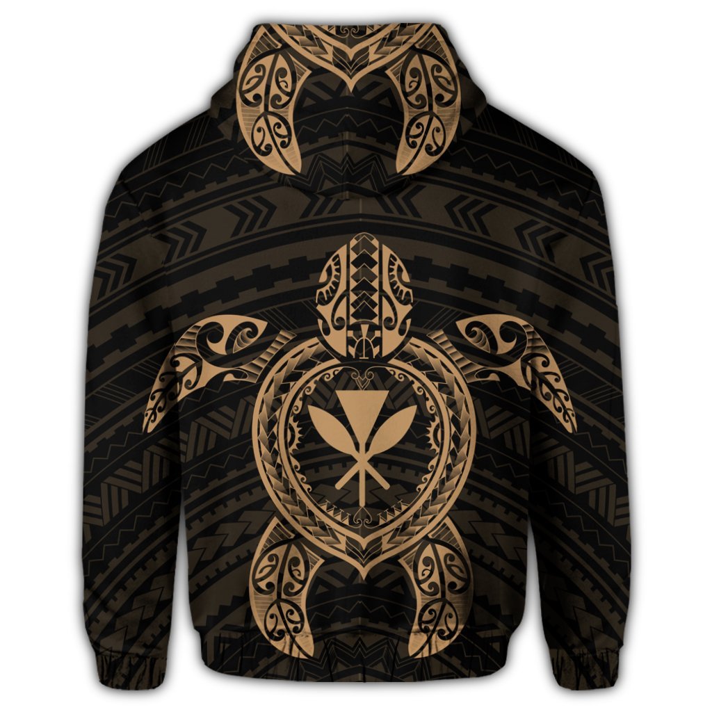 Hawaiian Turtle Kanaka Polynesian Zip Hoodie Gold - Polynesian Pride