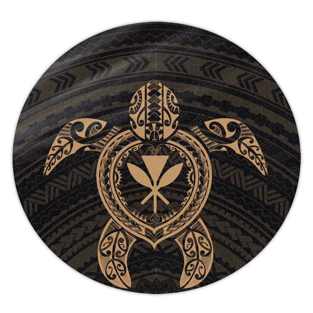 Hawaiian Turtle Kanaka Polynesian Round Carpet - Gold - AH Round Carpet Luxurious Plush - Polynesian Pride