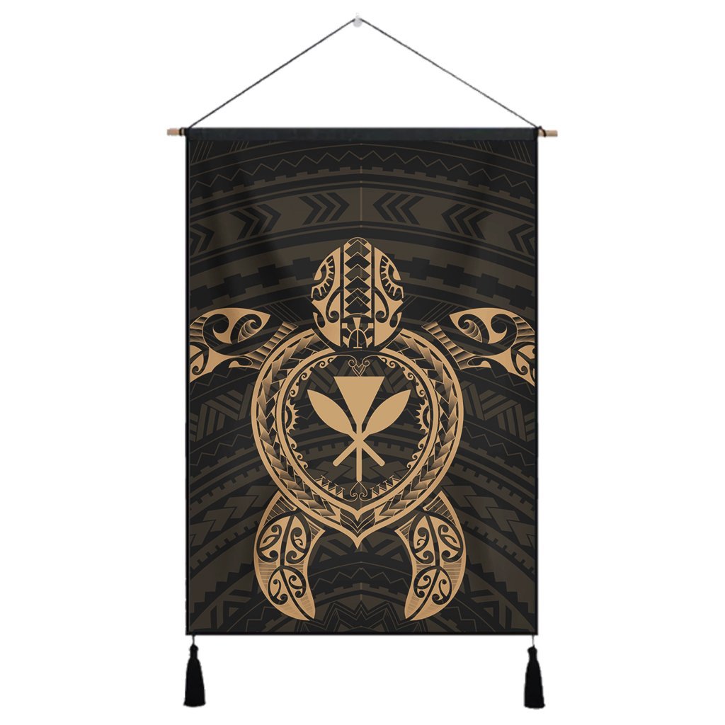 Hawaiian Turtle Kanaka Polynesian Hanging Poster - Gold - AH Hanging Poster Cotton And Linen - Polynesian Pride
