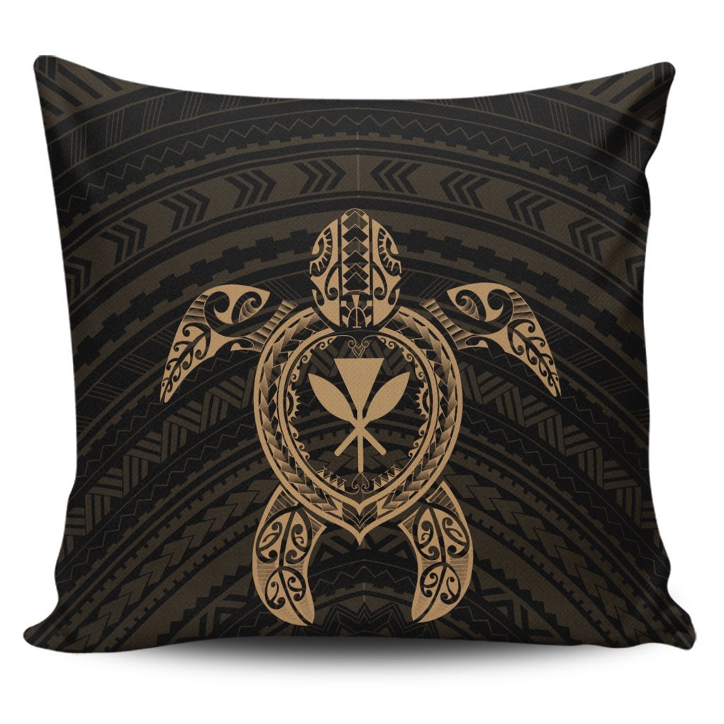 Hawaiian Turtle Kanaka Polynesian Pillow Covers - Gold - AH Pillow Covers Black - Polynesian Pride