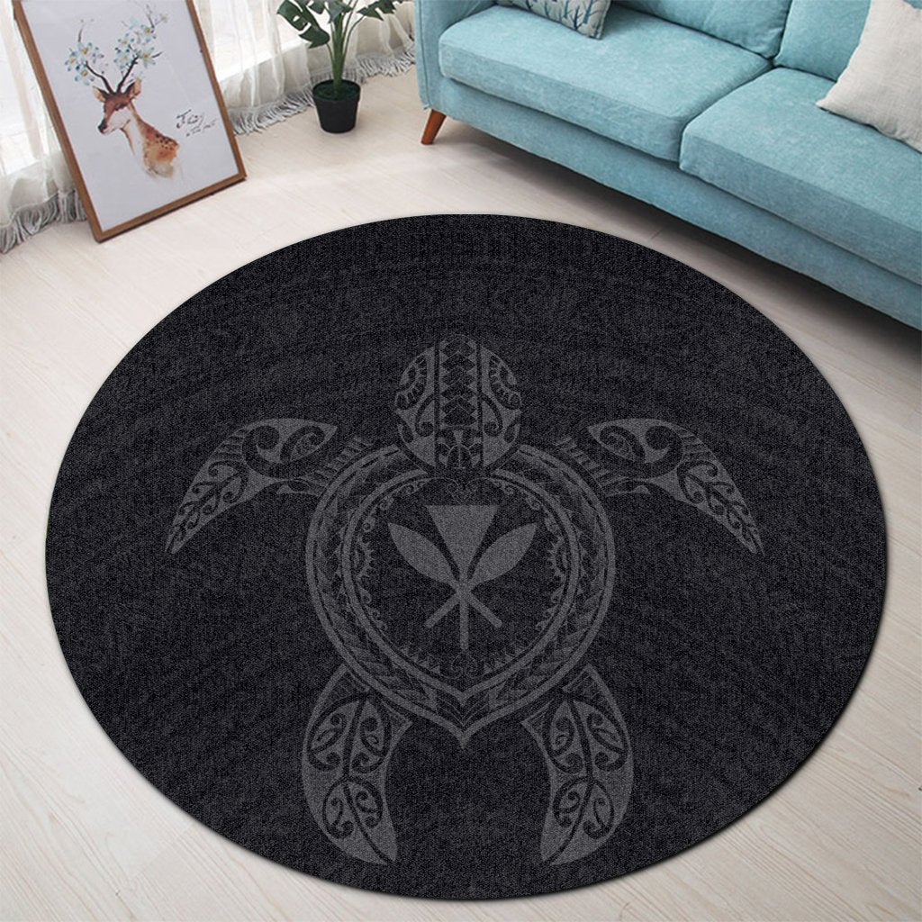 Hawaiian Turtle Kanaka Polynesian Round Carpet - Gray - AH - Polynesian Pride
