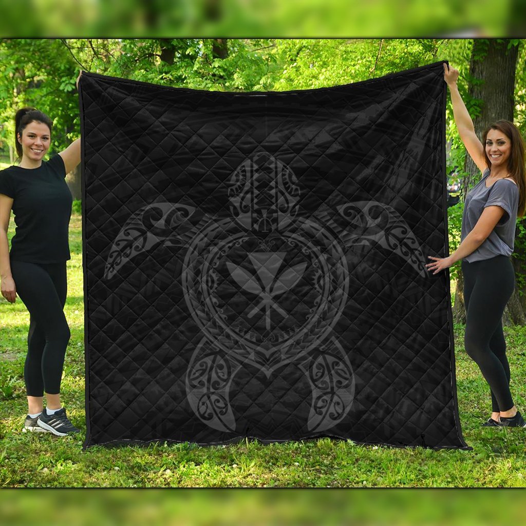 Hawaiian Turtle Kanaka Polynesian Premium Quilts - Gray - AH Black - Polynesian Pride