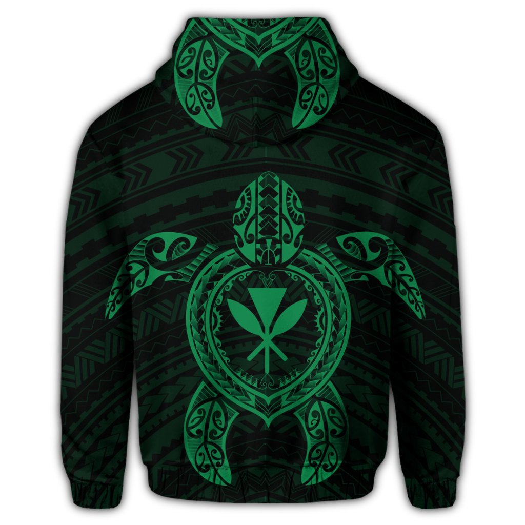 Hawaiian Turtle Kanaka Polynesian Zip Hoodie Green - Polynesian Pride