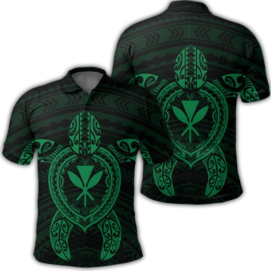 Hawaiian Turtle Kanaka Polynesian Polo Shirt Green Unisex Black - Polynesian Pride