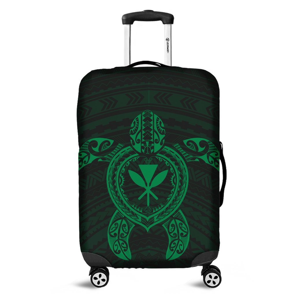 Hawaiian Turtle Kanaka Polynesian Luggage Covers - Green - AH Black - Polynesian Pride