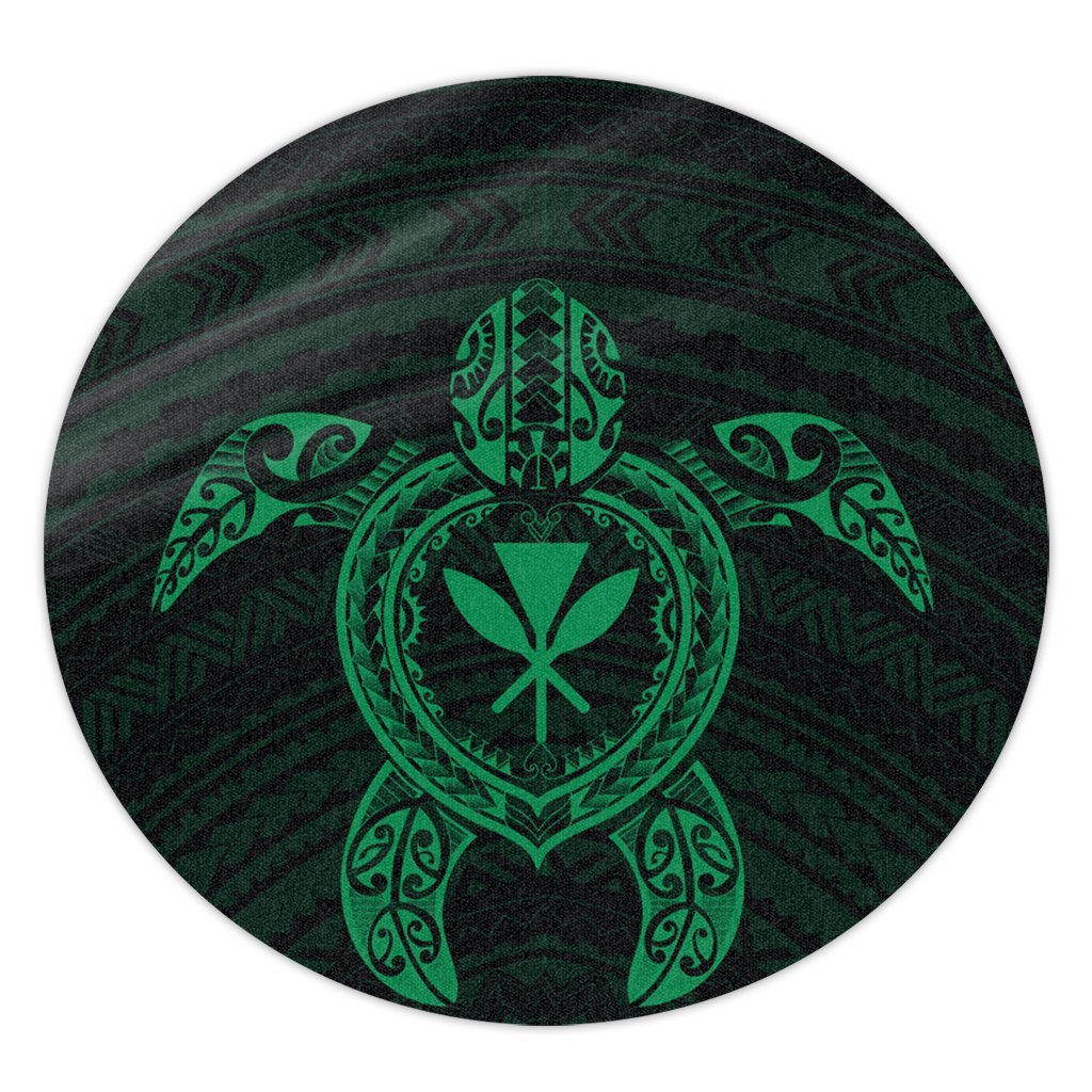 Hawaiian Turtle Kanaka Polynesian Round Carpet - Green - AH Round Carpet Luxurious Plush - Polynesian Pride