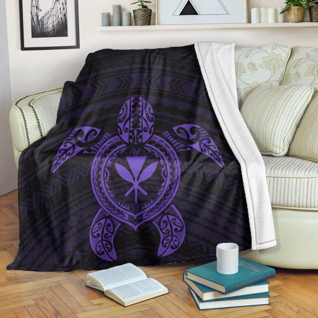 Hawaiian Turtle Kanaka Polynesian Premium Blankets - Purple - AH White - Polynesian Pride